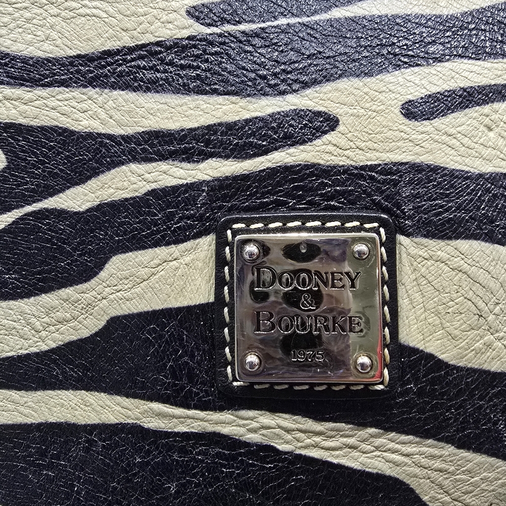 007. Dooney & Bourke Leather Zebra Print Shoulder Bag - Black and Cream - Picture 3 of 11